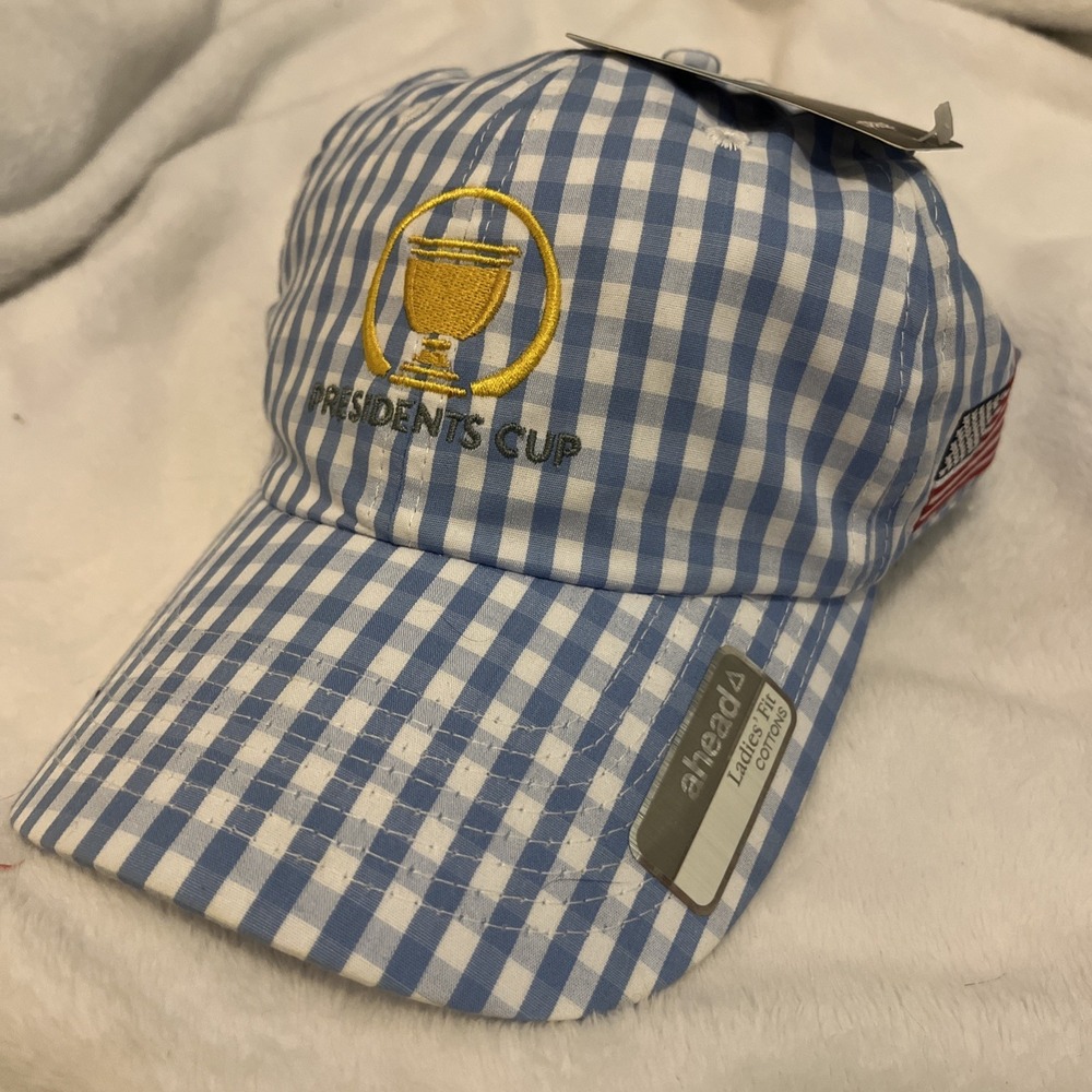 Ahead Presidents Cup Blue Gingham Ladies Fit Golf Hat Cap NWT Adjustable